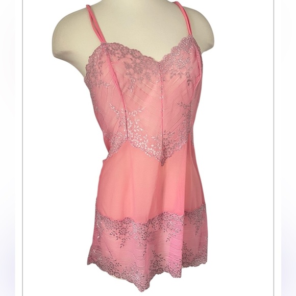 Wacoal Pink Chemise with Silver Lace - Picture 1 of 1